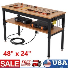 48×24 in Adjustable Height Workbench 2500LBS Heavy-Duty Work Bench Table Garage