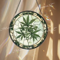 Marijuana Leaf Stained Glass Suncatcher,Cannabis Plant Window Ha nging Decor