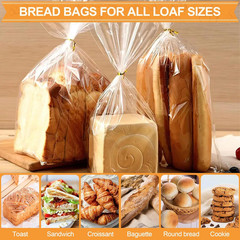 70 Pack Bread Bags with 100 Ties – 8x4x18 Clear Reusable Plastic Loaf Bags