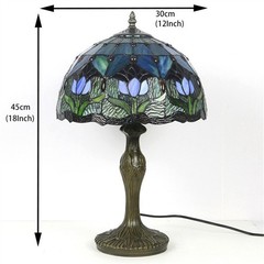 Blue Tulip Style Tiffany Table Lamp Stained Glass Desk Light for Home Decor 18″