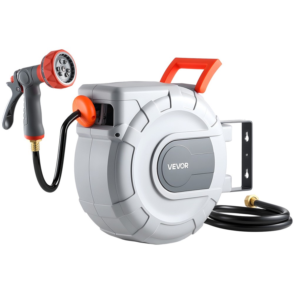 VEVOR Retractable Garden Hose Reel 1/2 in x 50 ft Wall Mount 9-Function Nozzle