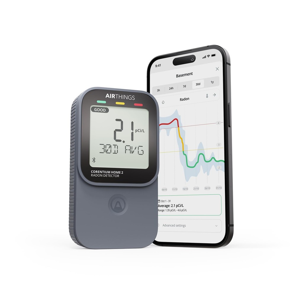 Airthings 325 Corentium Home 2 Smart Digital Radon Detector – 1 Pack, Black