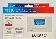 LuxPro P621U Thermostat for Heat & AC and Heat Pumps 2 Stages Heat 1 Stage Cool