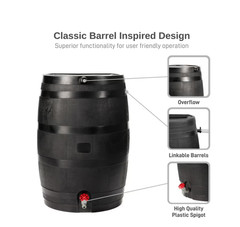 RTS Home Accents Polyethylene 50 Gallon Flat Back Eco Rain Barrel, Black Color