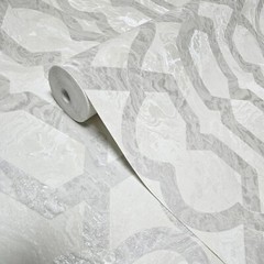 White cream tan silver trellis lines faux liquid art marble textured Wallpaper