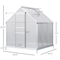 6′ x 6′ Polycarbonate Walk-in Garden Greenhouse Kit w/ Sliding Door, Silver