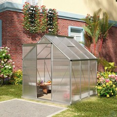 6′ x 6′ Polycarbonate Walk-in Garden Greenhouse Kit w/ Sliding Door, Silver