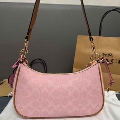NWT Gold Powder Pink Teri Shoulder Bag Signature with Charms CEA20