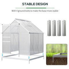 6′ x 6′ Polycarbonate Walk-in Garden Greenhouse Kit w/ Sliding Door, Silver