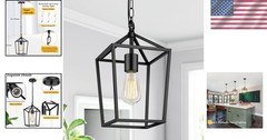 Elegant Farmhouse Black Pendant Light: Adjustable 49.4in Lantern for Any Room