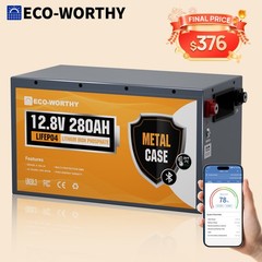 ECO-WORTHY 12V 280Ah 3584Wh Bluetooth Metal Case LiFePO4 Lithium Battery For RV