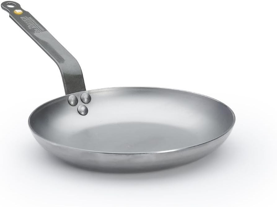 De Buyer Mineral B Round Carbon Steel Omelette Pan, Nonstick, 9.5″, Oven Safe