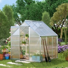 6′ x 6′ Polycarbonate Walk-in Garden Greenhouse Kit w/ Sliding Door, Silver