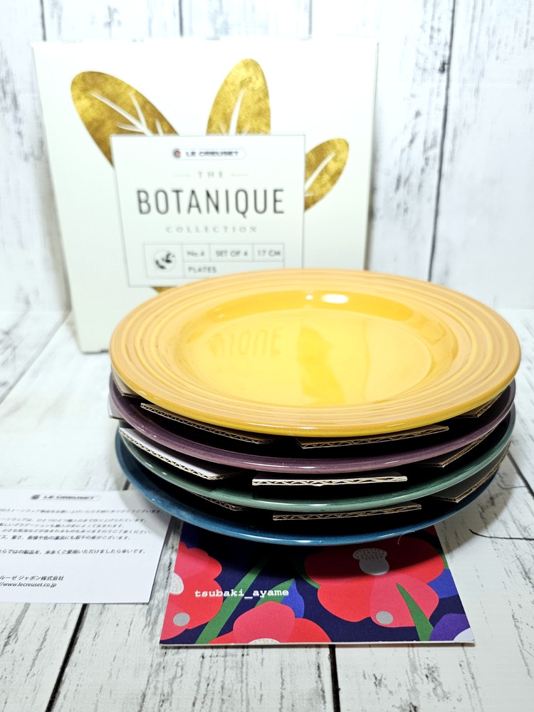 Le Creuset Plates 17cm Set of 4 Botanique Collection Fig Deep teal Stoneware NIB