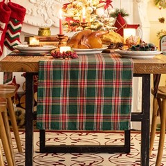 Green Red Plaid Christmas Table Runner, Winter Holiday Table Runners 108 inch…