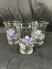 Set Of 3 Hand Painted Glasses African Violets Hand Wash Only 3 Inches Tall
