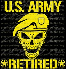 US ARMY RETIRED SKULL VINYL DECAL UNITED STATES ARMY STICKER MILITARY