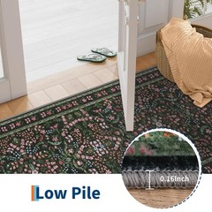 9×12 Washable Area Rug, Boho Floral Low Pile Non Slip Carpet for Living Room