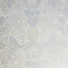 Beige tan silver metallic faux fabric textured floral victorian damask Wallpaper