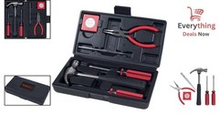6-Piece Household Hand Tool Set Small Home Repair Kit Hammer Pliers Case Red
