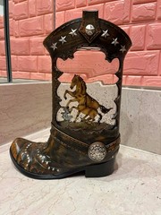 10.25-inch LED Lighted Cowboy Boot Spinning Water Globe Lantern Western Decor