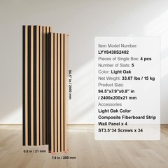 4 Pcs Acoustic Wood Wall Slat Panels 7.9″x94.5″ Sound Absorbing Modern Light Oak