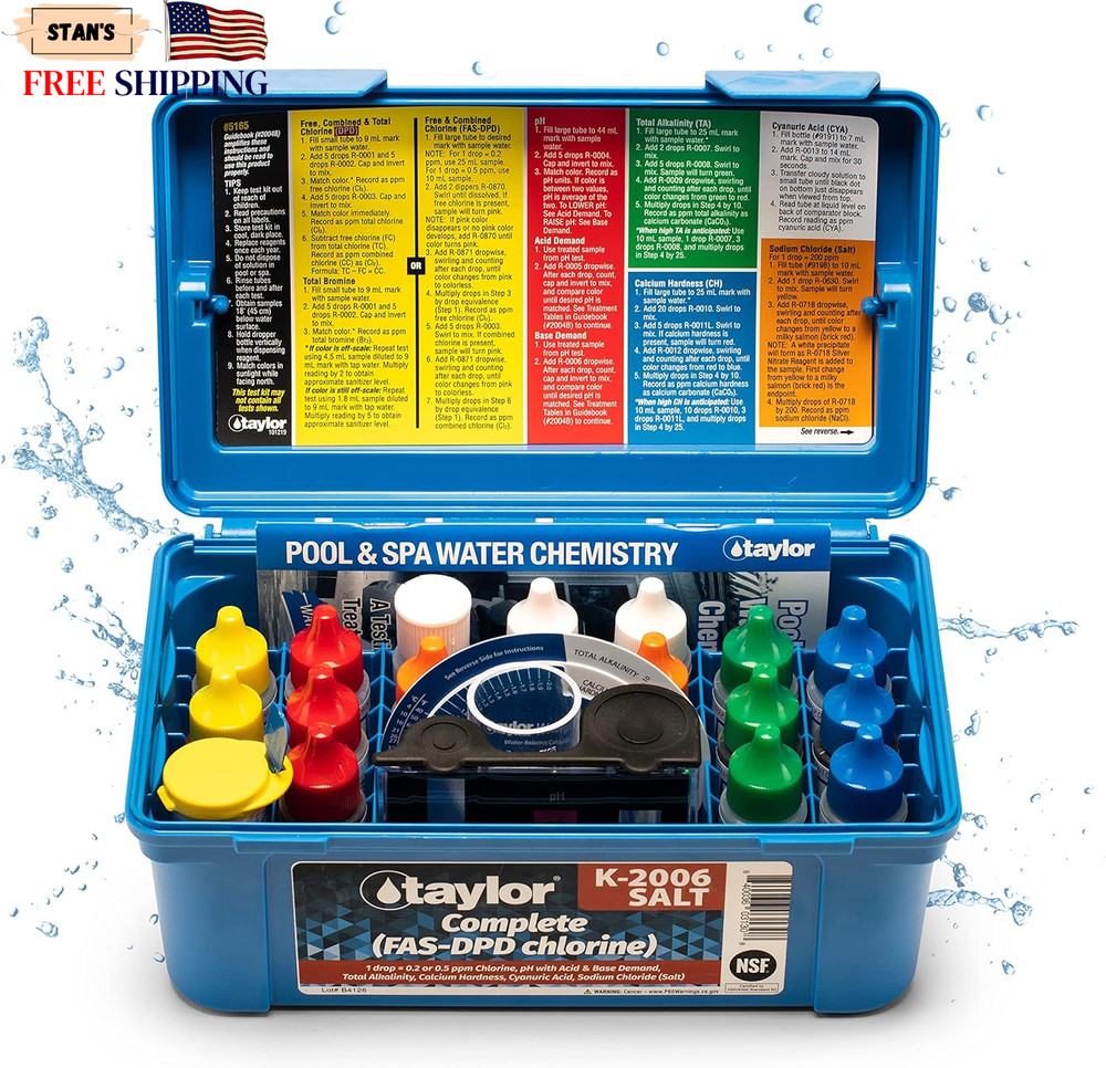 K-2006-SALT FAS-DPD, 9-In-1 Pool & Spa Test Kit, Free & Combined Chlorine, Ph, A