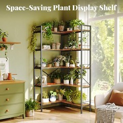 Huuger 5 Tier Bookshelf, L Shaped Corner Bookshelf with 10 Open Shelves, 49.4 In