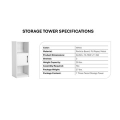 Mainstays Ardent 3 Tier Storage Tower with Door & Open Shelves White Cabinet