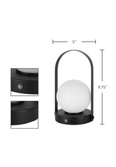 9.8 In. Black Contemporary Rechargeable 3CCT Integrated LED Globe Lamp with Hand
