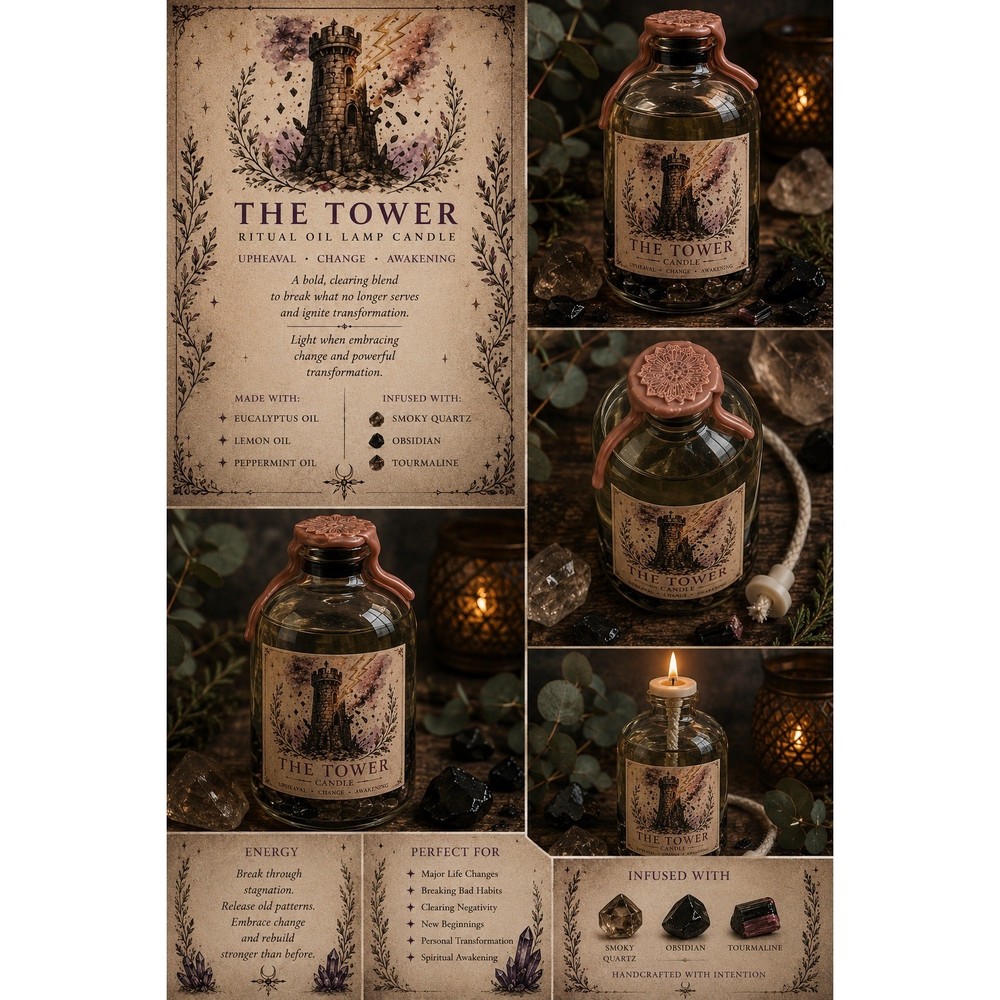 The Tower Tarot Ritual Oil Candle