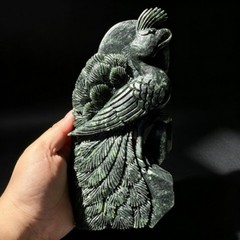 Hand Carved Jade Bird Figurine Natural Stone Animal Sculpture Desk Decor 7.68in