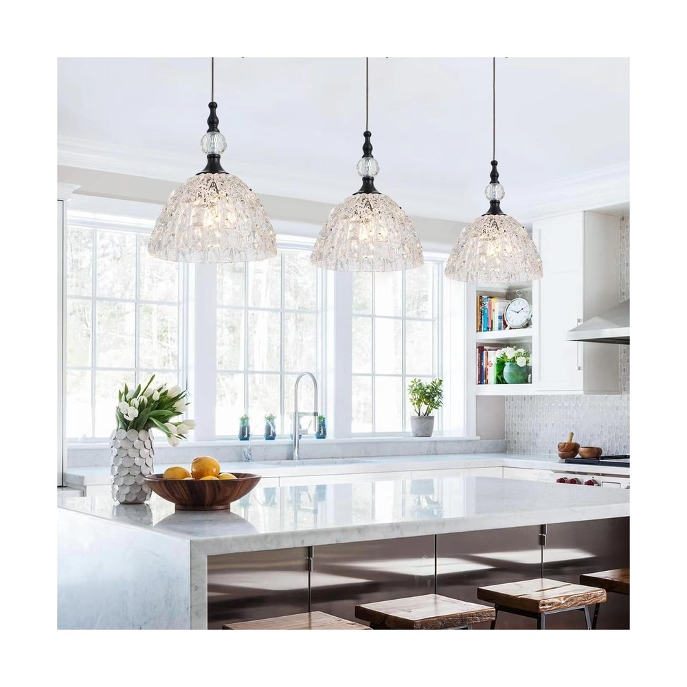 Modern Black Clear Glass Pendant Light 7.68 in Globe Small Pendant Light with…