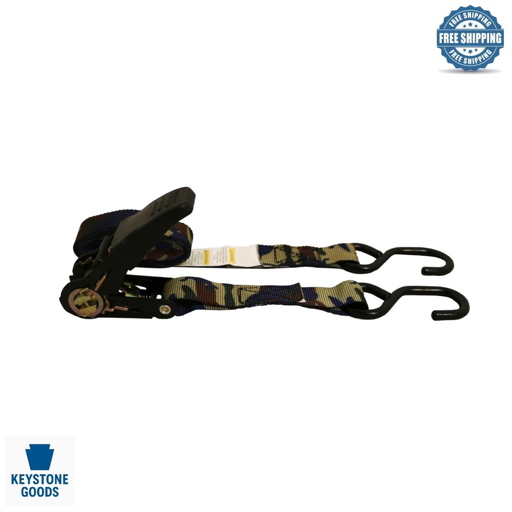 6′ Camo Ratchet Strap 400lb Load with Vinyl-Coated Hooks