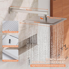 Shower System, 10” High Pressure Brushed Nickel Shower Head with Handheld Spray
