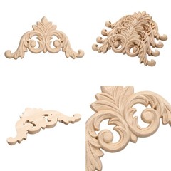 4Pack Carved Wood Appliques Onlays 8x8cm Unpainted Corners Carvings Decals