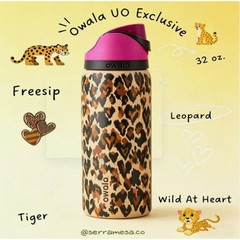 Brand New Owala FreeSip Leopard Heart Print 32oz Insulated Water Bottle-Pink Lid