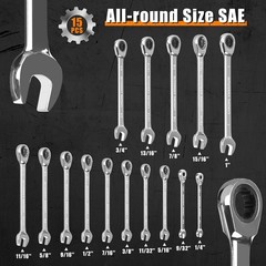 Effortless Adjustment – 15-Piece Ratcheting Wrench Set in Chrome Vanadium Steel