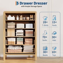 47″ Tall Wooden Chest of Drawers, 5-Drawer Dresser Living Room Organizer Cabinet