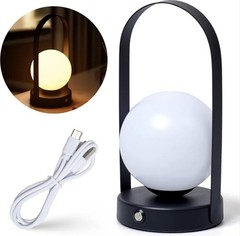 9.8 In. Black Contemporary Rechargeable 3CCT Integrated LED Globe Lamp with Hand