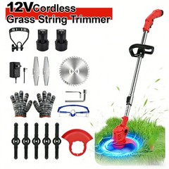 Electric Cordless Grass String Trimmer Lawn Edger Weed Wacker Cutter + 2 Battery