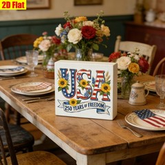 4th of July 250 Years of Freedom USA Sunflower Wooden Box Sign Farmhouse Decor