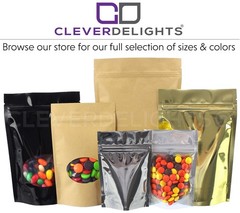 100 Pack Glossy Black Stand Up Pouches 4oz 5″x8″x2.5″ Resealable Window