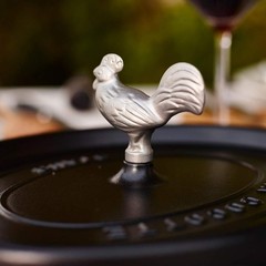 40509-346-0 Rooster Lid Knob, Cast Iron, Silver