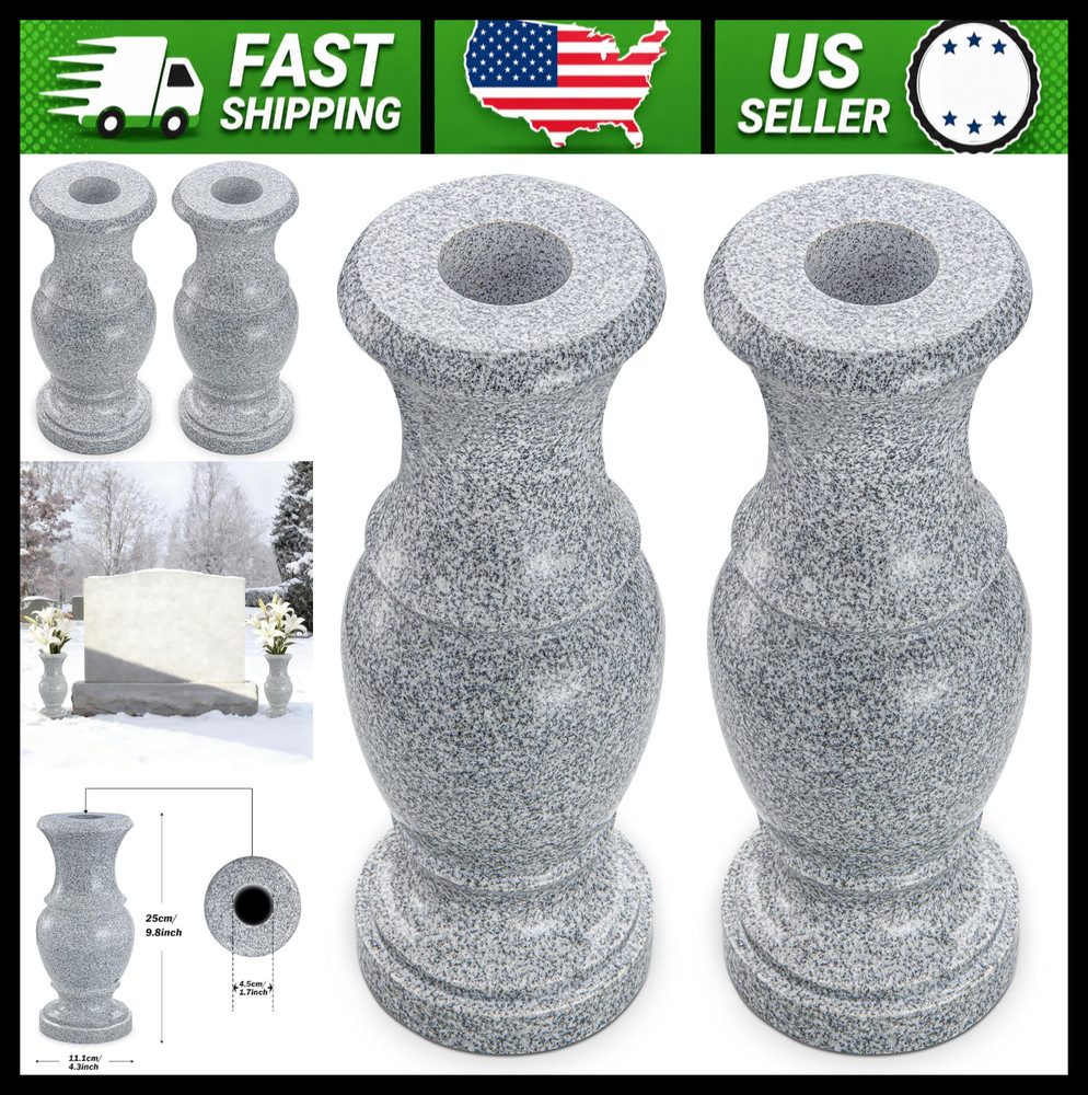Cemetery Memorial Flower Vase with Drain Holes, 2 Pack, 9.8 in