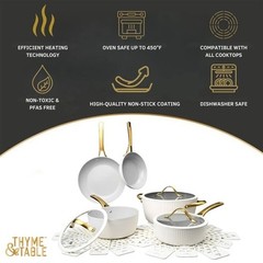 Thyme & Table 12-Piece Ceramic Non-Stick Signature Cookware Set – White & Gold