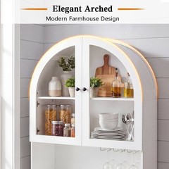 75″ Farmhouse Pantry Cabinet Coffee Bar Storage W/ Charging Station, Drawer,Door