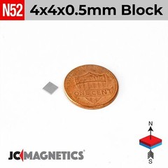 Magnet Block 4mm x 4mm x 0.5mm N52 Super Strong Rare Earth Neodymium 4x4x0.5mm