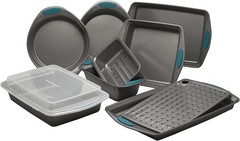 Bakeware Set Nonstick Oven Safe Steel Gray Marine Blue 10 Piece Cookie Cake Pan