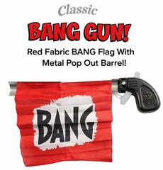 1 BANG GUN RED FLAG Clown Comedy Gag Toy Joke Stage Prop Joker Fake Metal Pistol